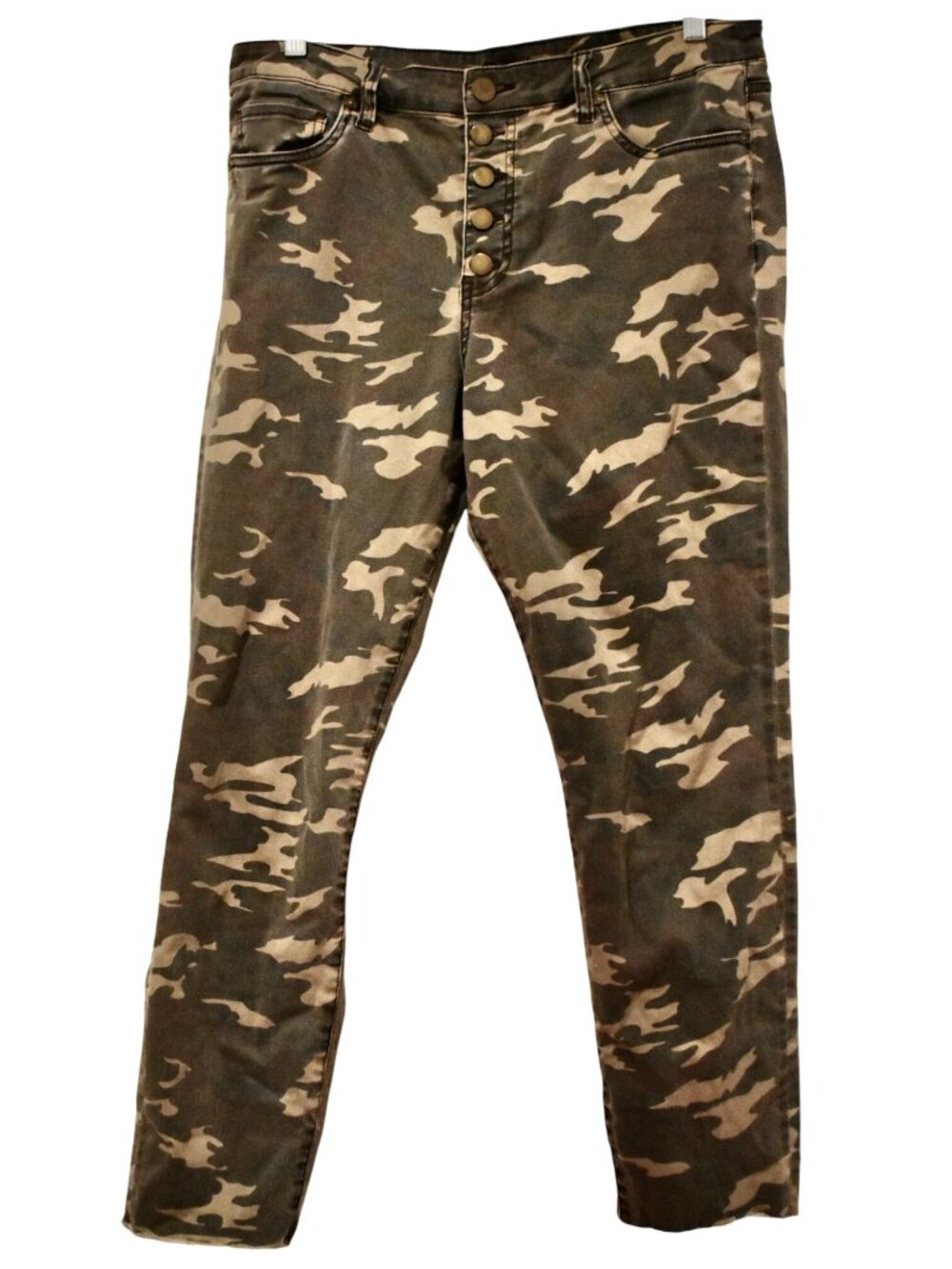 Women's Kut from the Kloth Camo Skinny Jeans Frayed Hem Button Fly Size 14